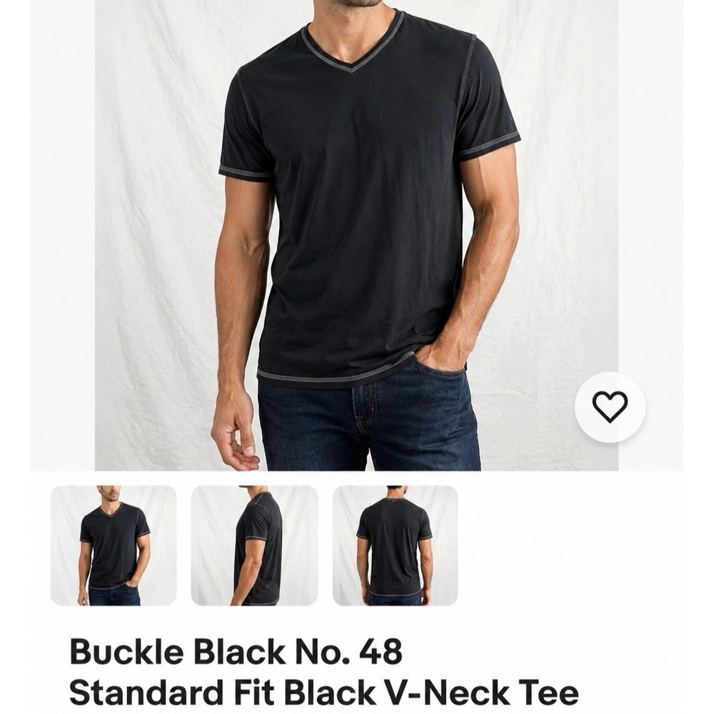 Buckle Black No. 48 Men Med. Tee Shirt Standard Fit Black V-Neck Short Sleeve M